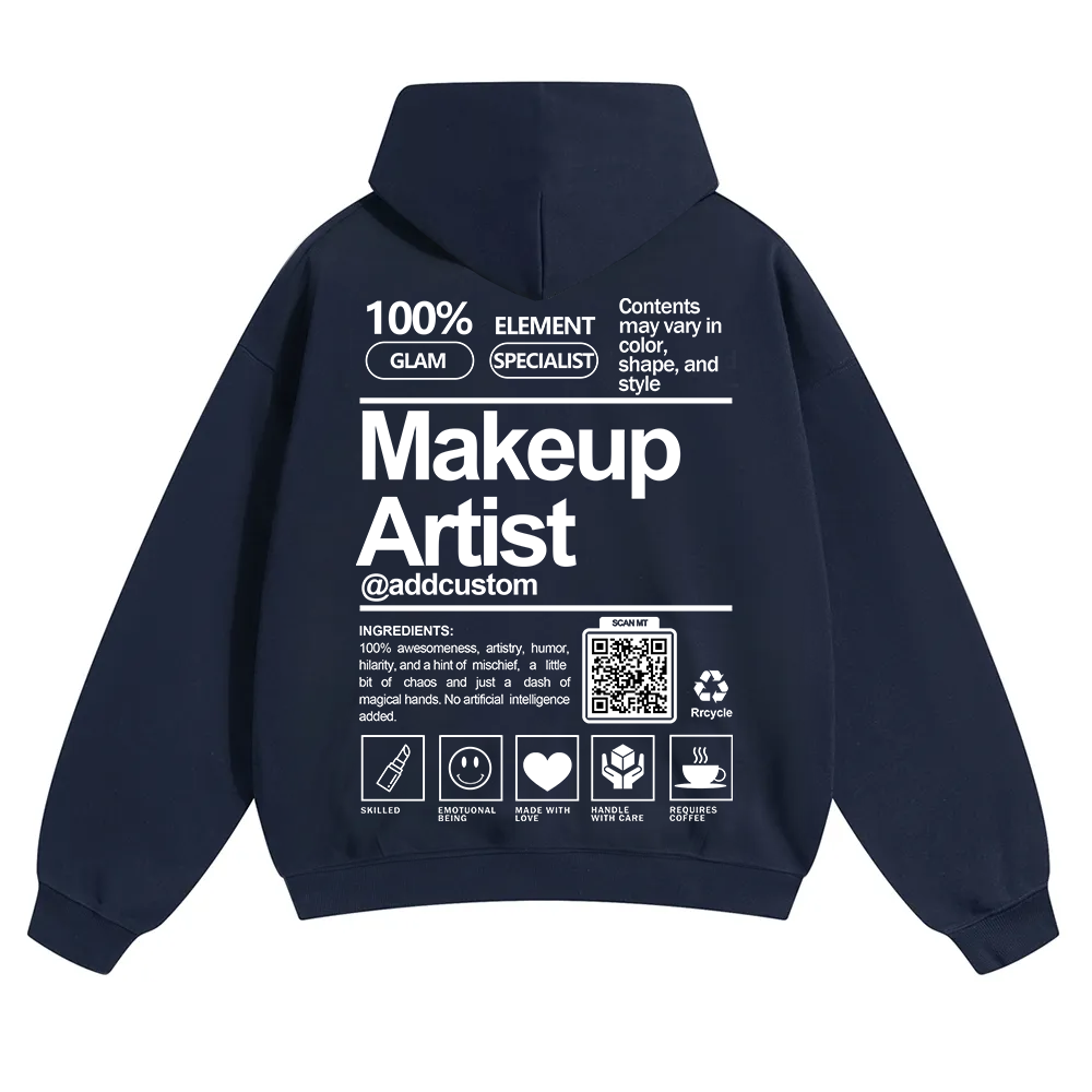 Wearishow Makeup Artist Addcustom QR Code Solid Color Hoodie