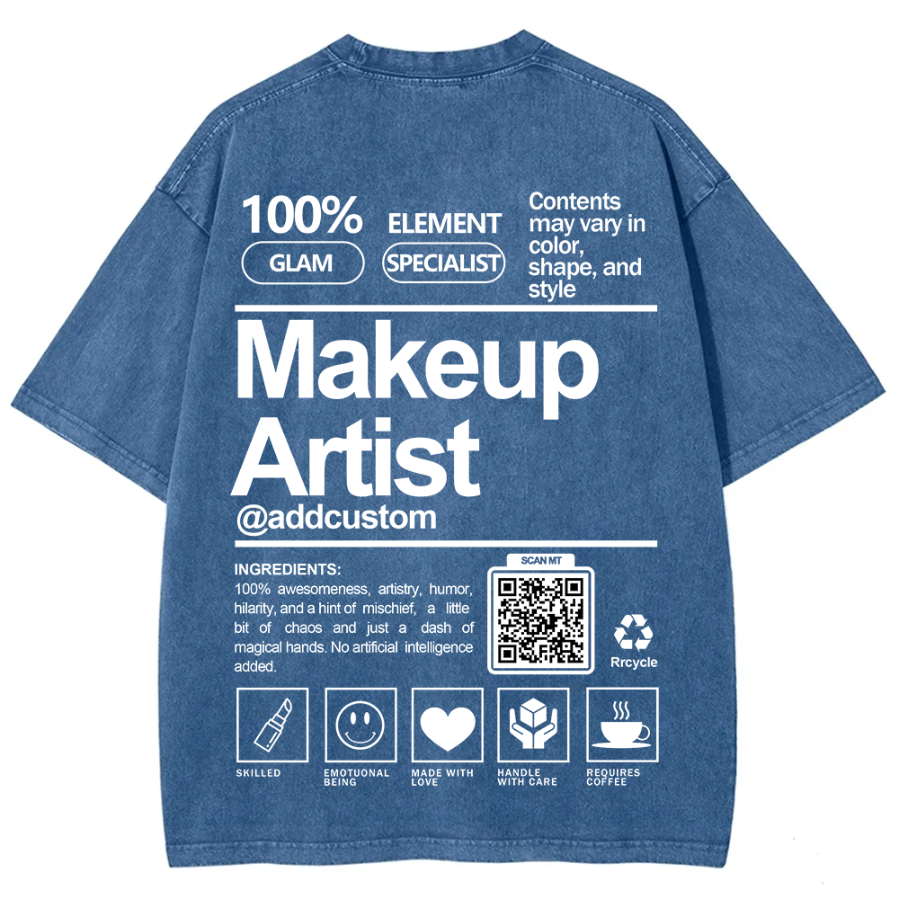 Wearishow Makeup Artist Addcustom QR Code Unisex Fit Washed T-Shirt