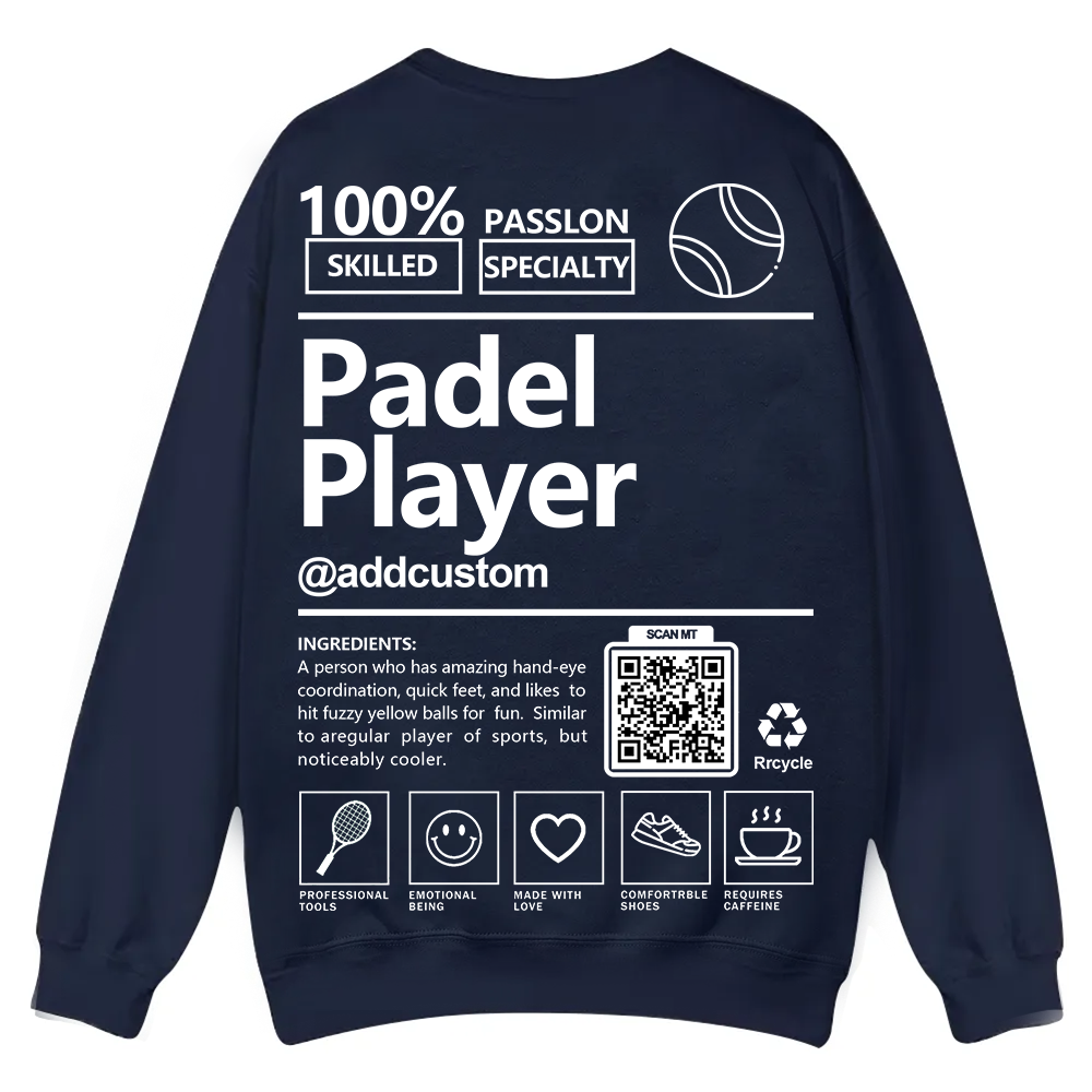 Padel player Addcustom QR Code Casual Crewneck Sweatshirt wearishow