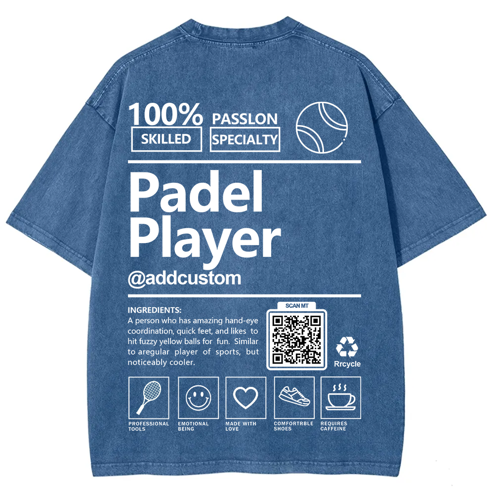 Padel player Addcustom QR Code Unisex Fit Washed T-Shirt wearishow