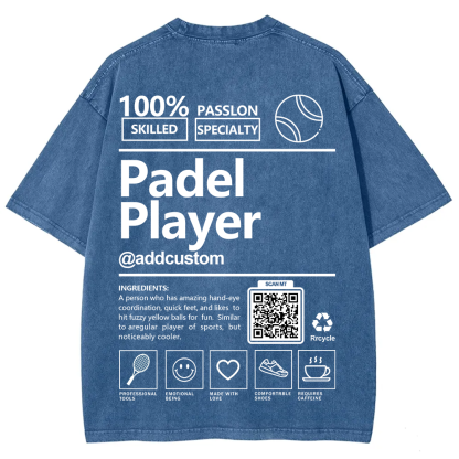 Padel player Addcustom QR Code Unisex Fit Washed T-Shirt wearishow