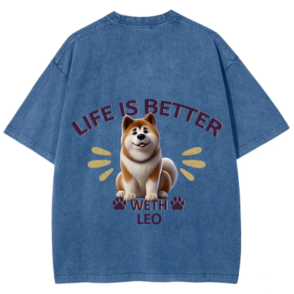 Better Life With My Dog- Personalized Custom Unisex Fit Washed T-Shirt wearishow