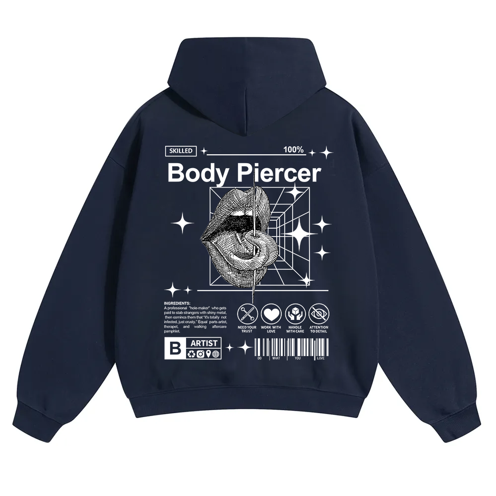Body Piercer Casual Unisex Solid Color Hoodie wearishow