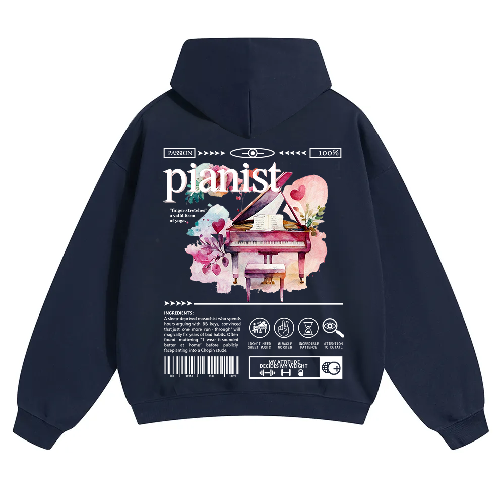 Pianist Unisex Solid Color Hoodie wearishow