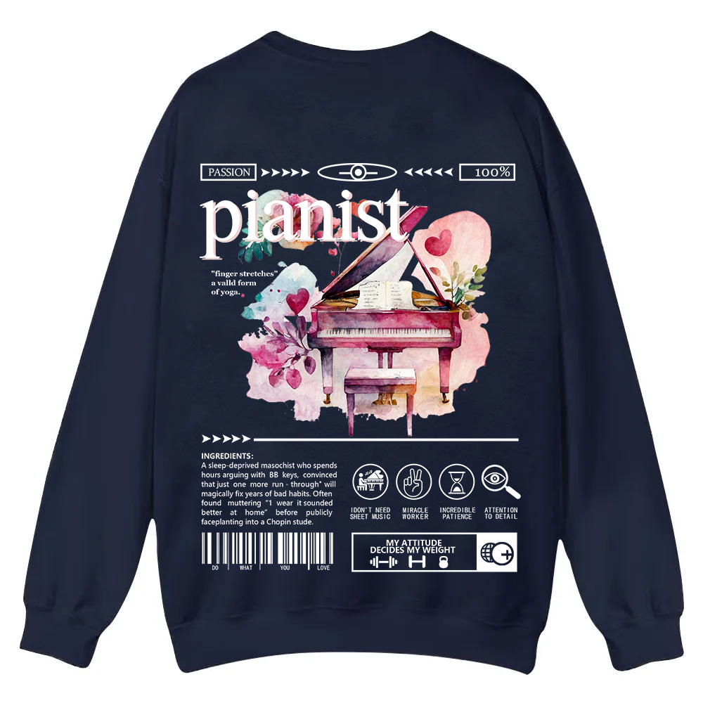 Pianist Casual Crewneck Sweatshirt wearishow