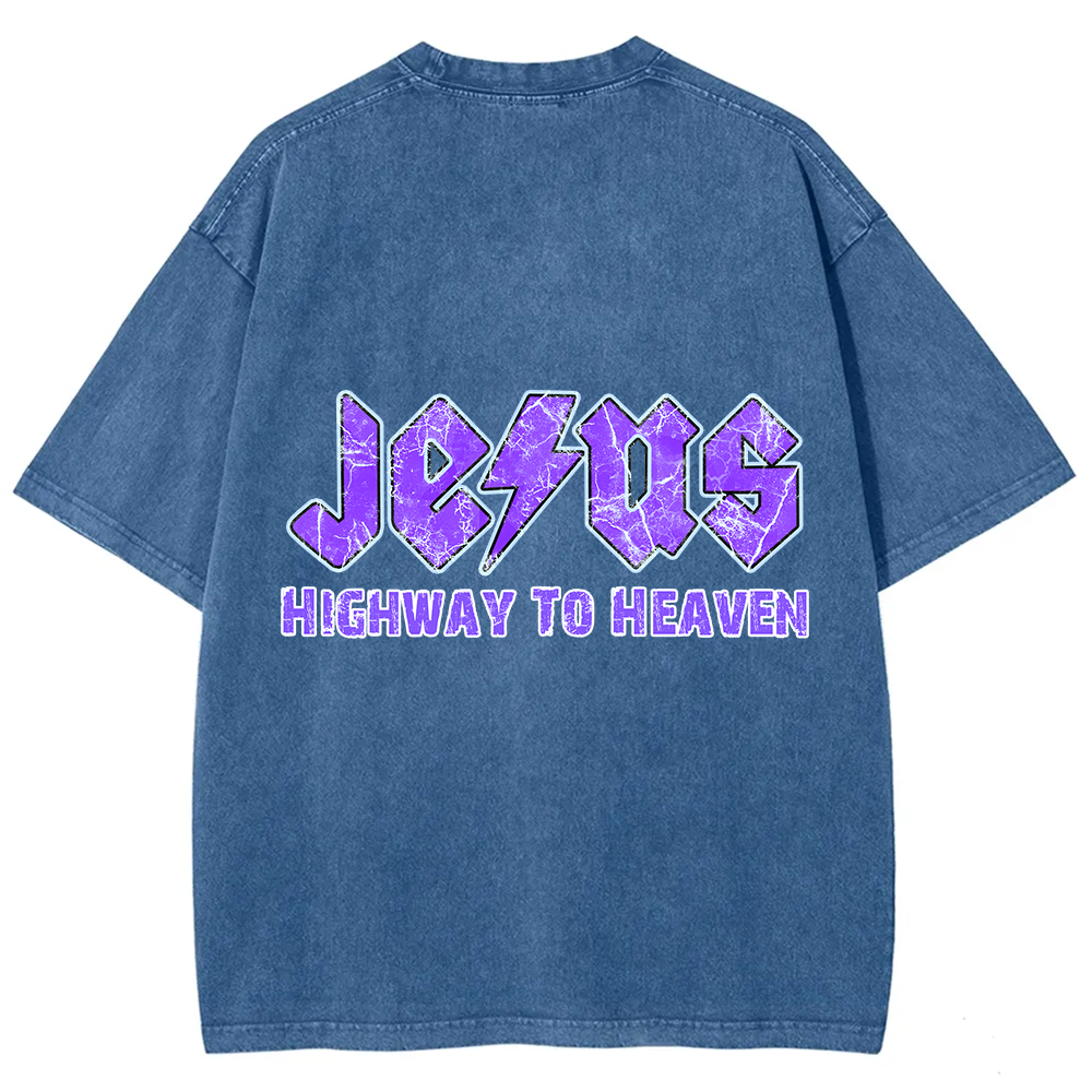 Jesus Highway To Heaven Unisex Fit Washed T-Shirt