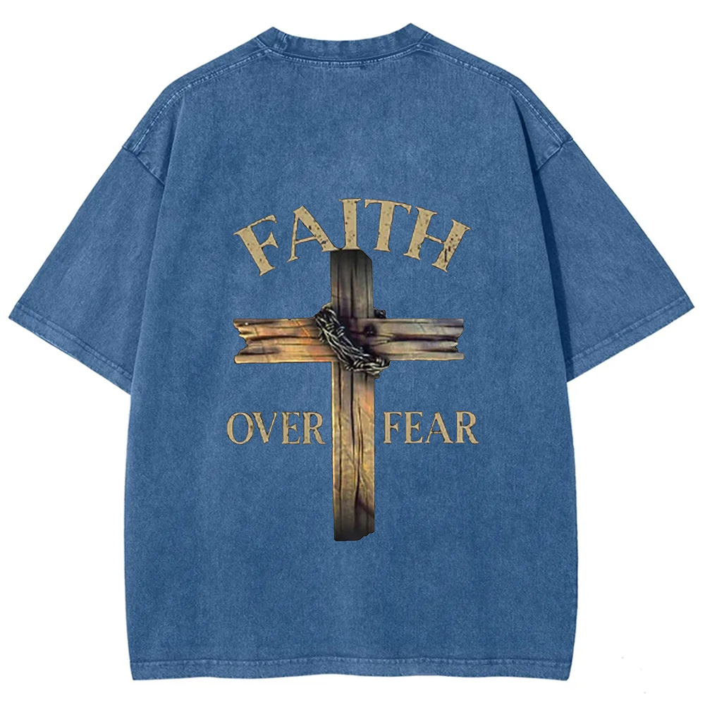 Faith Over Fear Cross Unisex Fit Washed T-Shirt