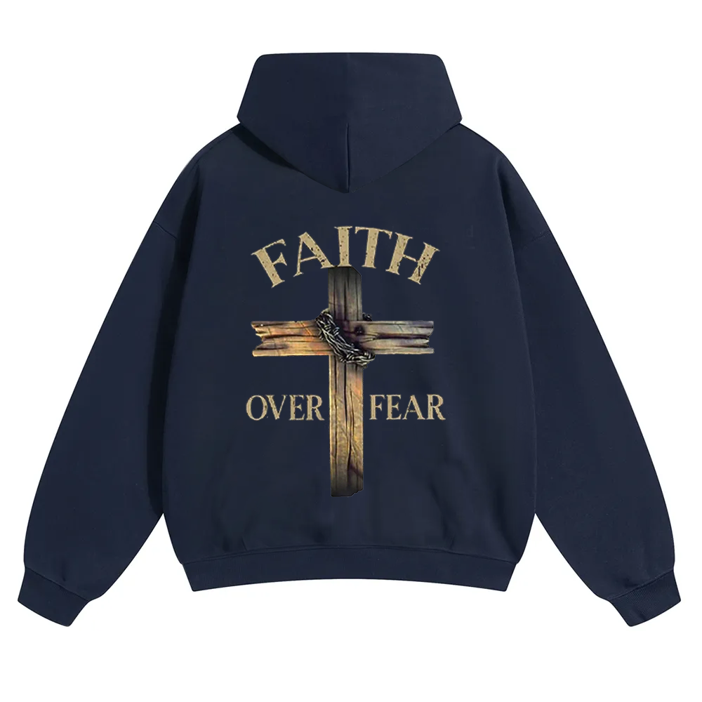 Faith Over Fear Cross Unisex Solid Color Hoodie wearishow
