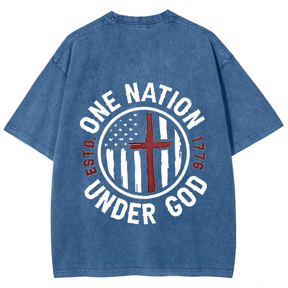 One Nation Under God ESTD 1776 Unisex Fit Washed T-Shirt