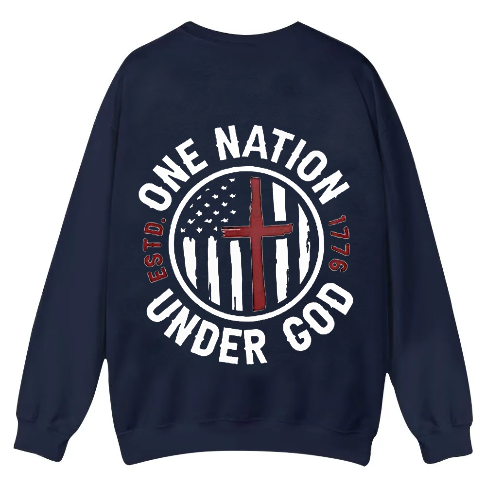 One Nation Under God ESTD 1776 Casual Crewneck Sweatshirt wearishow