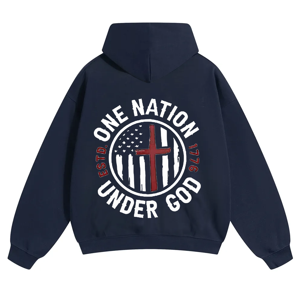 One Nation Under God ESTD 1776 Unisex Solid Color Hoodie wearishow