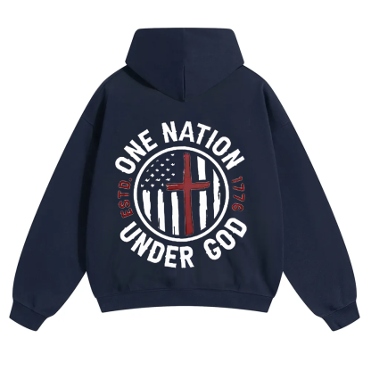 One Nation Under God ESTD 1776 Unisex Solid Color Hoodie wearishow