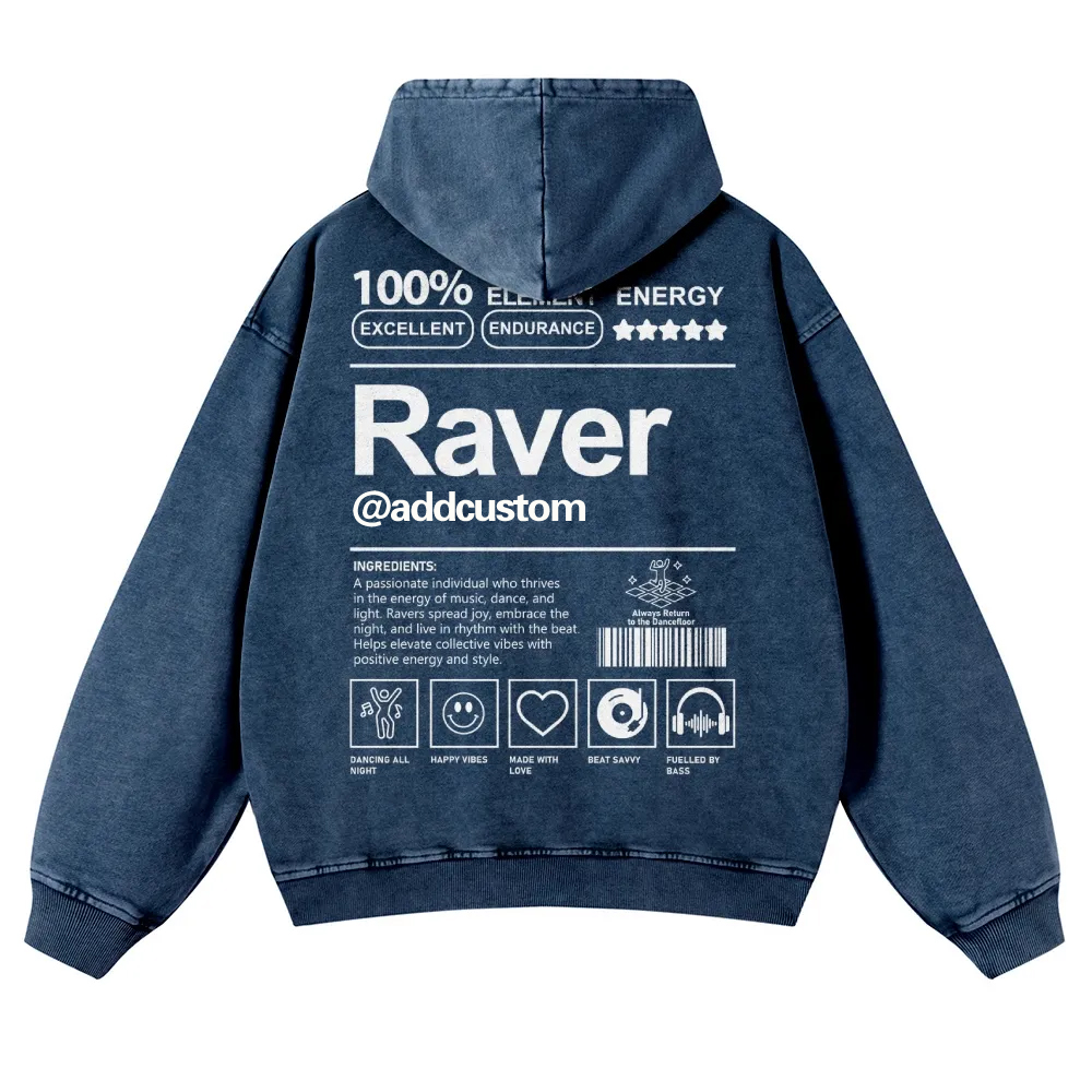 Addcustom Raver Casual Washed Hoodie wearishow