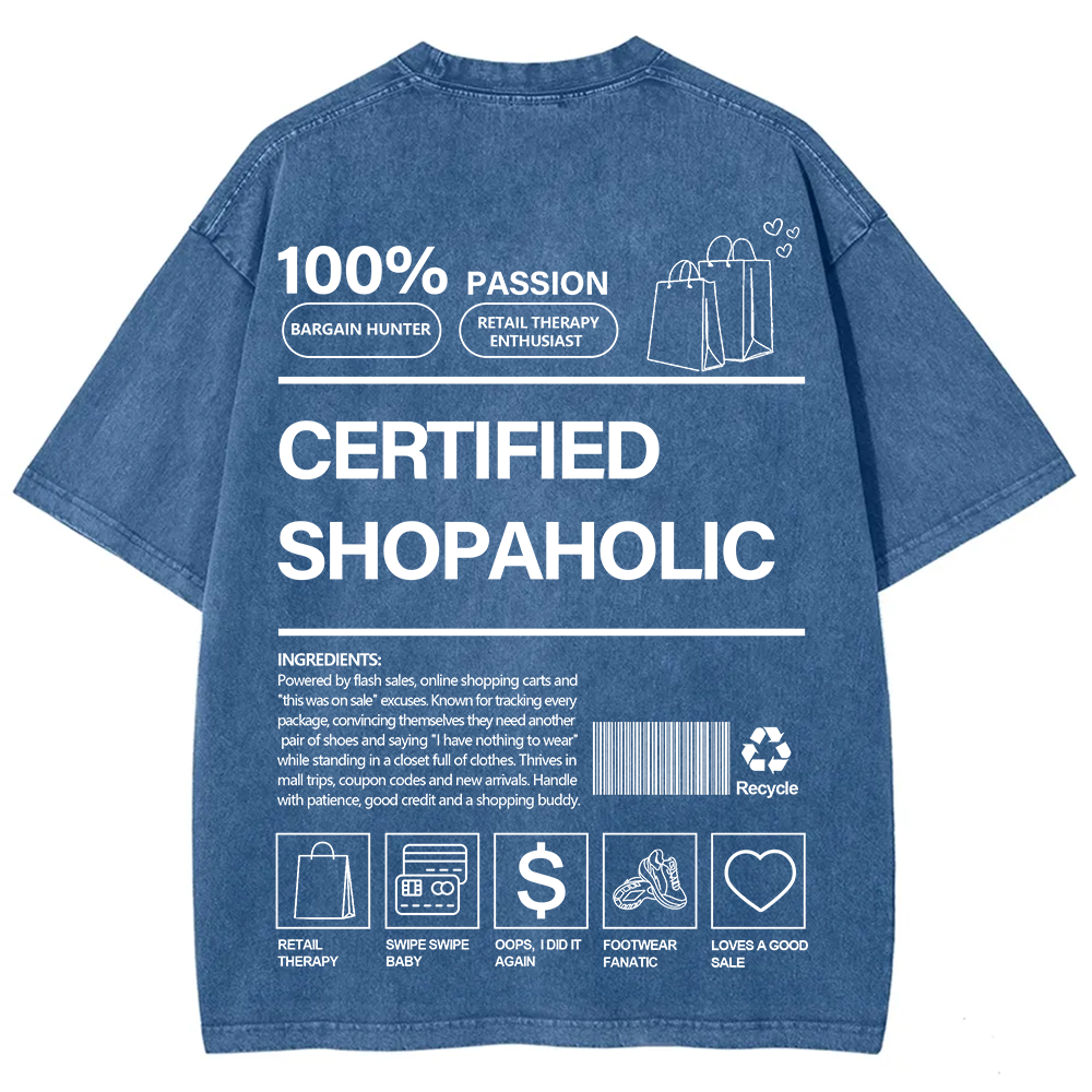 Certified Shopaholic Unisex Fit Washed T-Shirt
