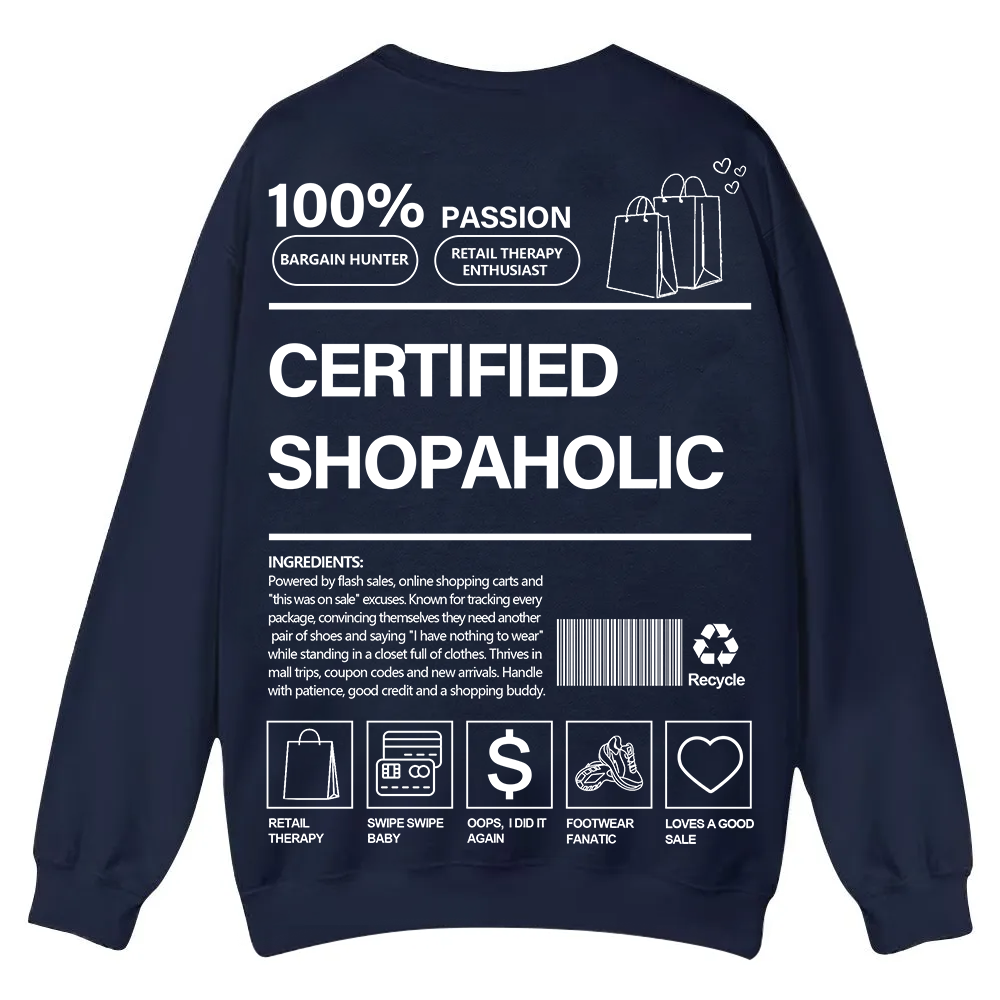 Certified Shopaholic Casual Crewneck Sweatshirt wearishow