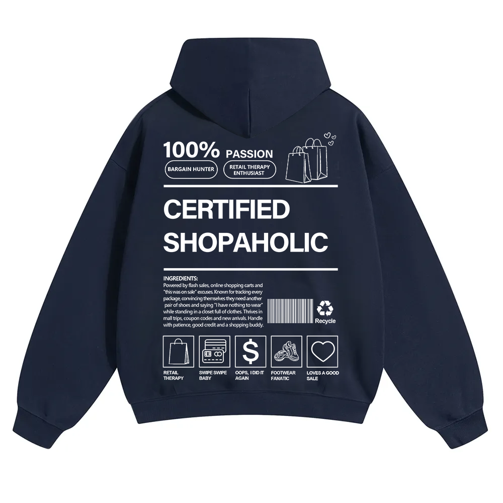 Certified Shopaholic Unisex Solid Color Hoodie wearishow