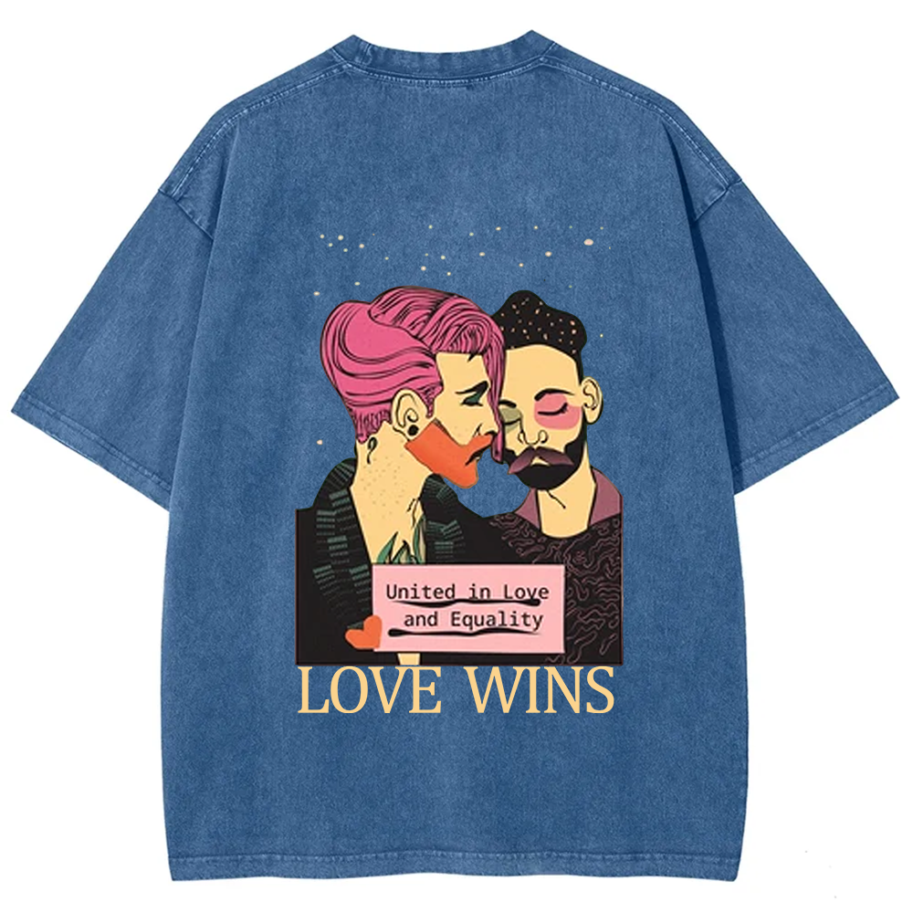 United in Love and Equality Love Wins Unisex Fit Washed T-Shirt