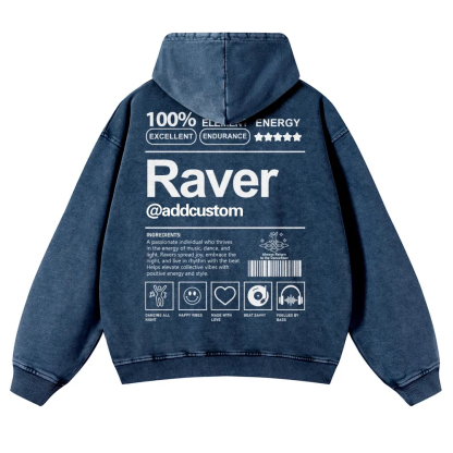 Addcustom Raver Casual Washed Hoodie wearishow