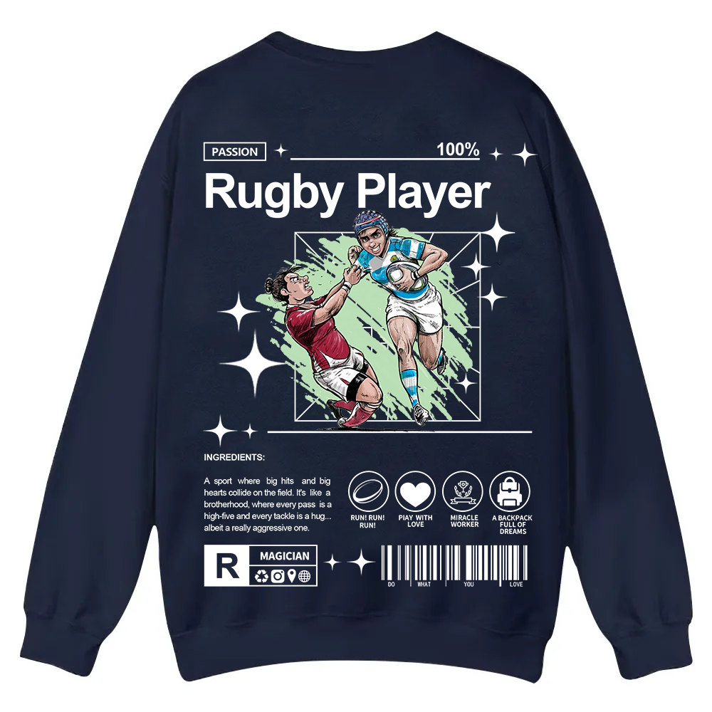 Rugby Player Casual Crewneck Sweatshirt wearishow