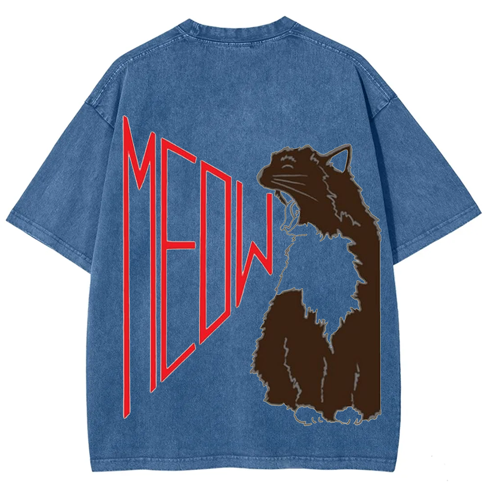 Meow Cat Print Casual  T-Shirt