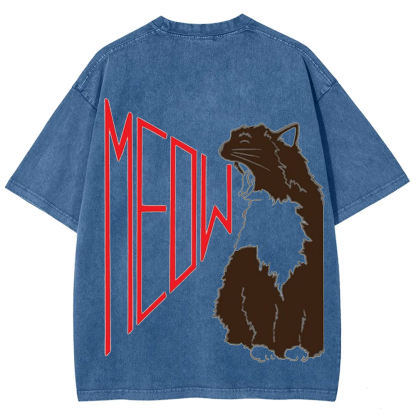 Meow Cat Print Casual  T-Shirt