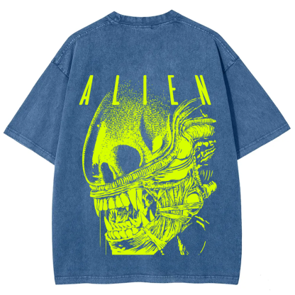Unisex Vintage Washed Alien Movie Poster Prin T-Shirt