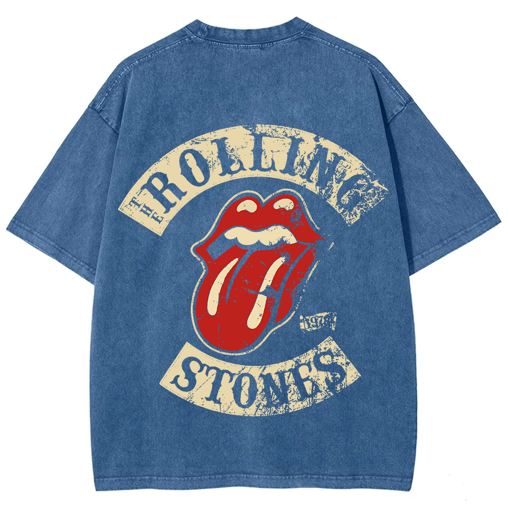 Unisex Vintage Washed Rolling Stones Rock Band T-Shirt