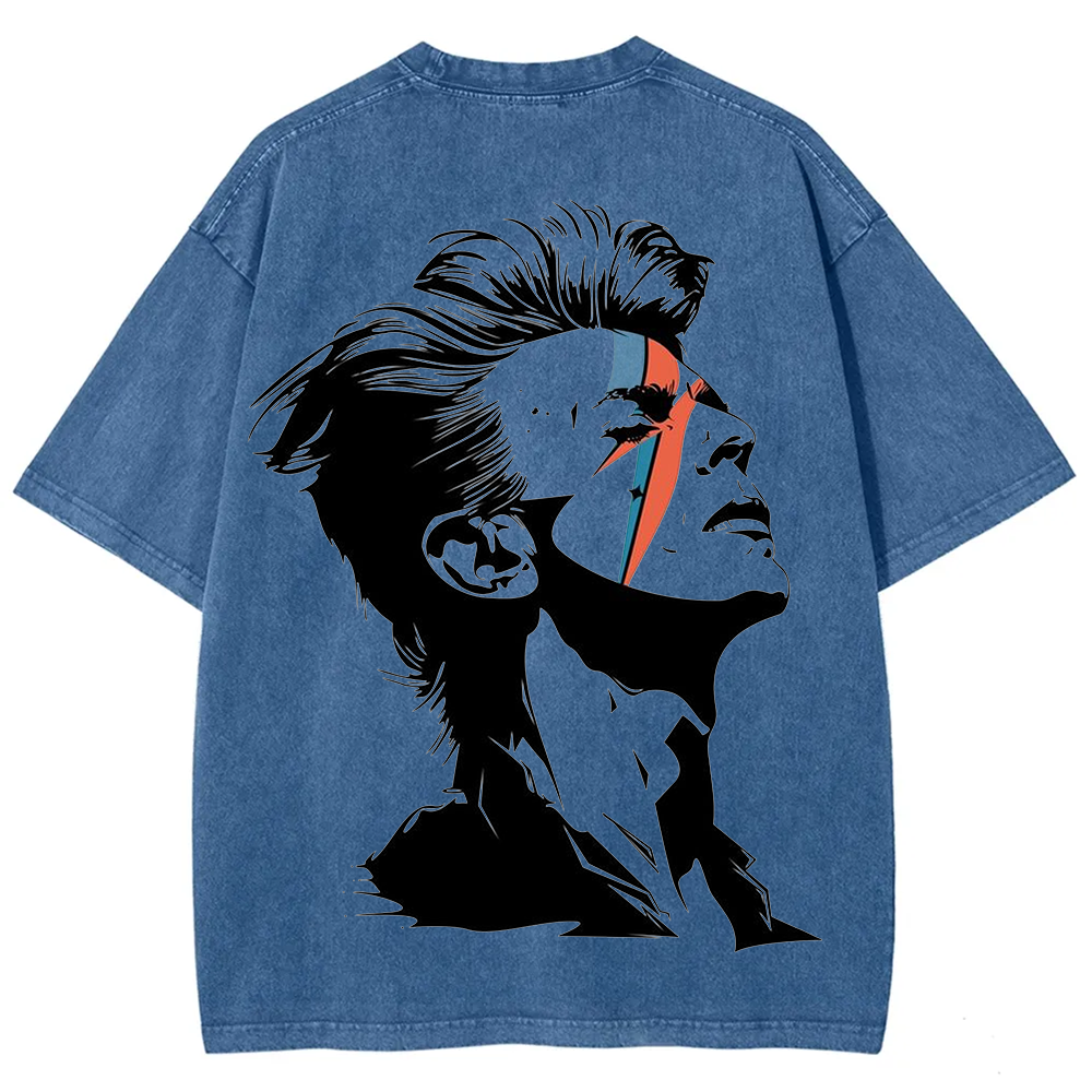 Unisex Vintage Washed David Bowie Aladdin Sane Singer T-Shirt