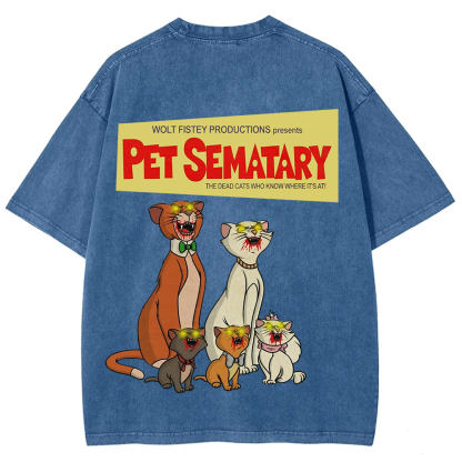 Unisex Vintage Halloween Zombie Cat Pet Sematary Art Print T-shirt