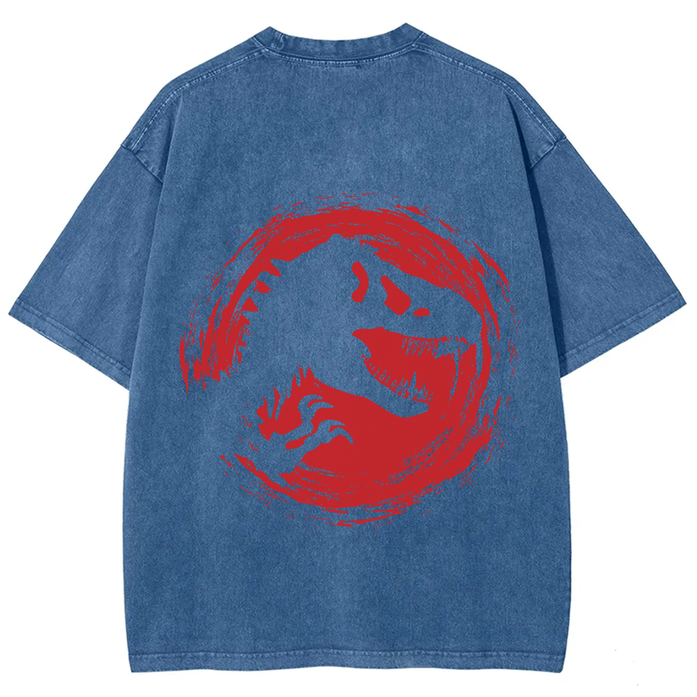 Unisex Vintage Washed Jurassic World Red Logo T-shirt