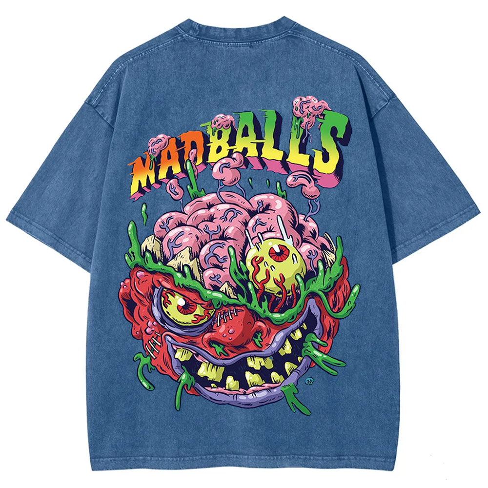 Unisex Blue Madballs Zombie Weird Print Casual  T-shirt