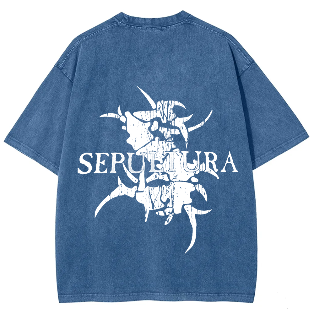 Unisex Vintage Washed Sepultura Heavy Metal Band T-shirt