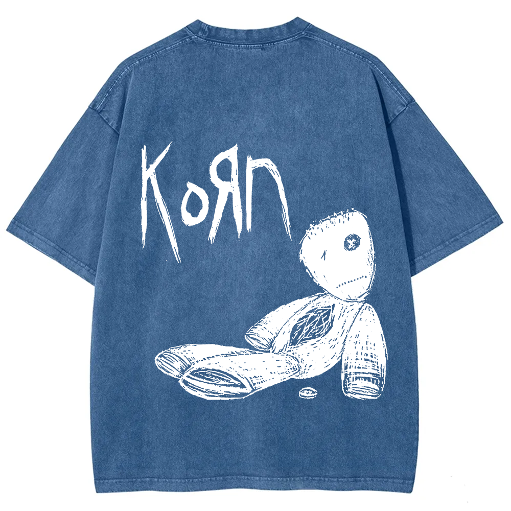 Unisex Vintage Washed Korn Metal Band  T-Shirt