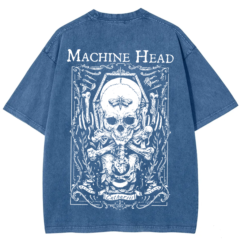 Unisex Vintage Washed Machine Head Band Heavy Meta t-Shirt