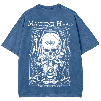 Unisex Vintage Washed Machine Head Band Heavy Meta t-Shirt
