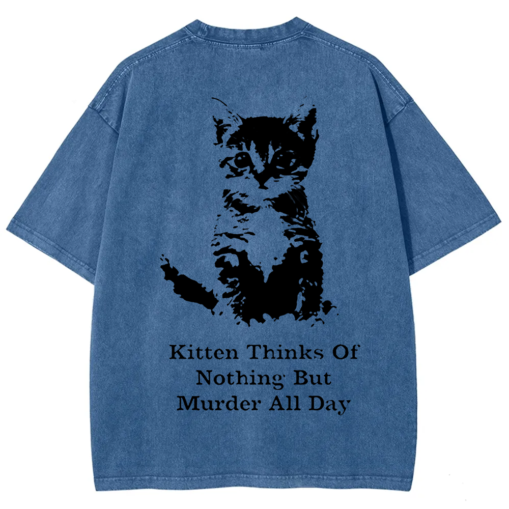 Kitten Thinks Of Nothing But Murder All Day Washed t-Shirt