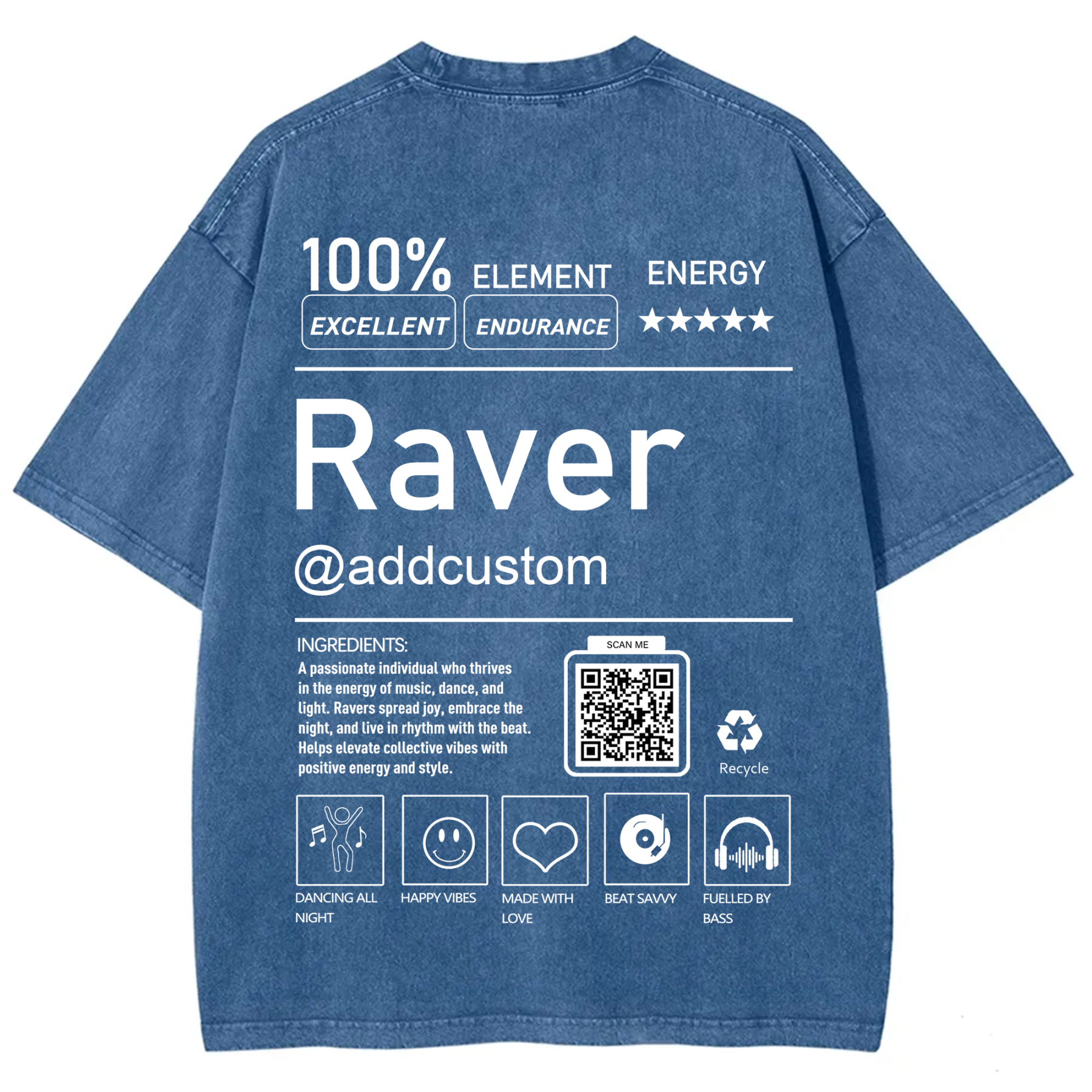 Addcustom QR Code Raver Unisex Fit Washed T-Shirt wearishow