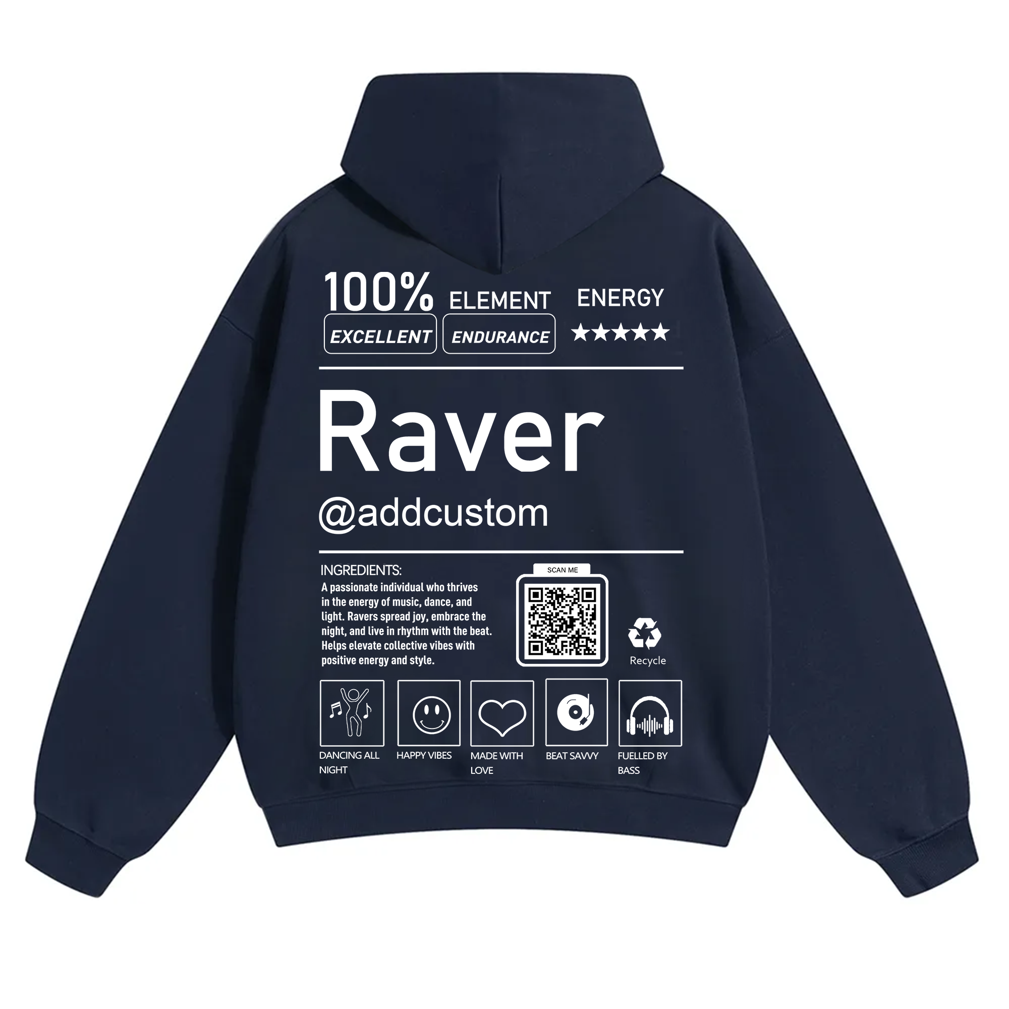 Addcustom QR Code Raver Solid Color Hoodie wearishow