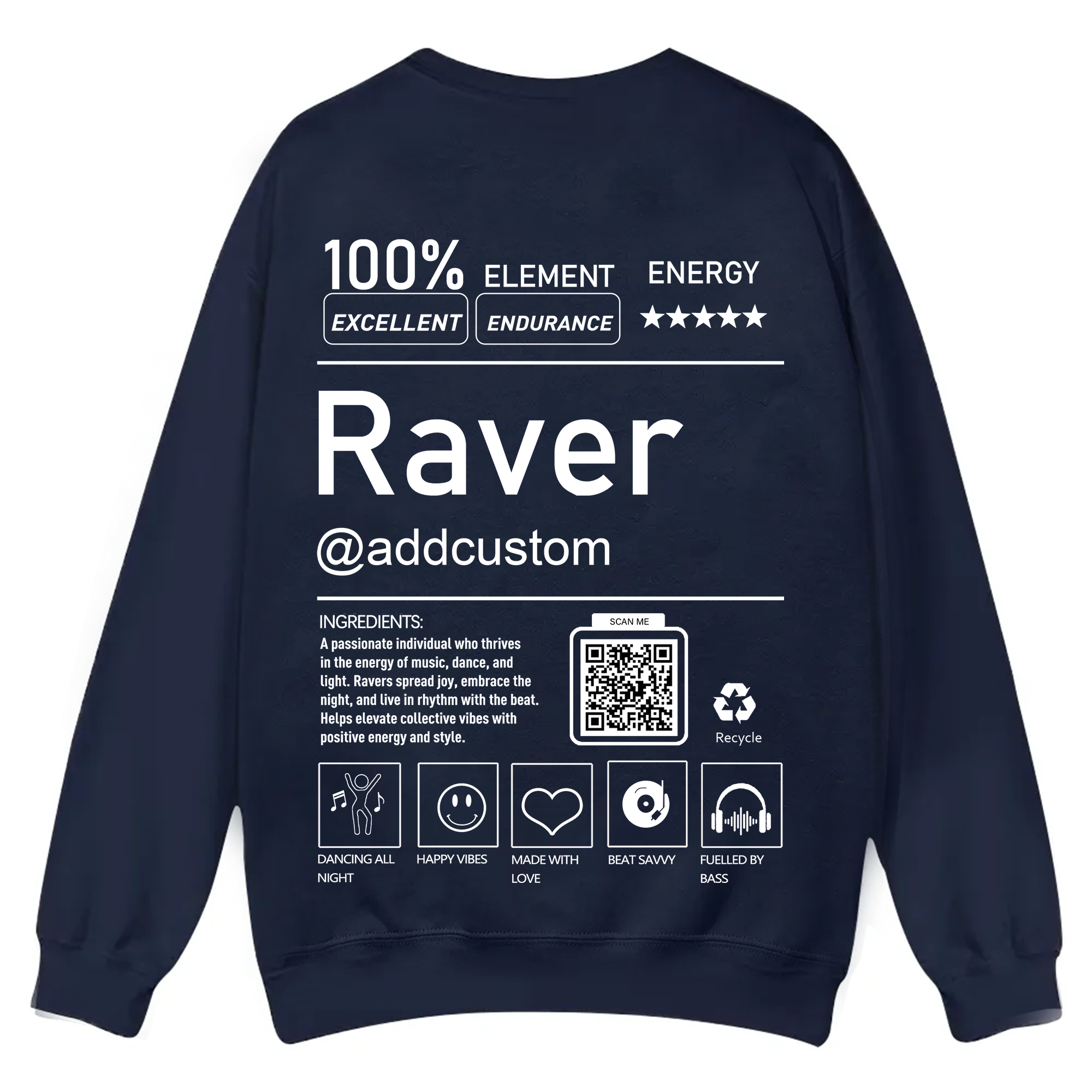 Addcustom QR Code Raver Casual Crewneck Sweatshirt wearishow