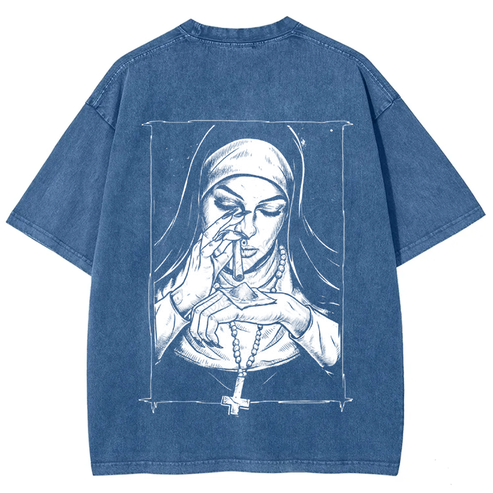 Unisex Vintage Washed  Evil Nun art t-Shirt