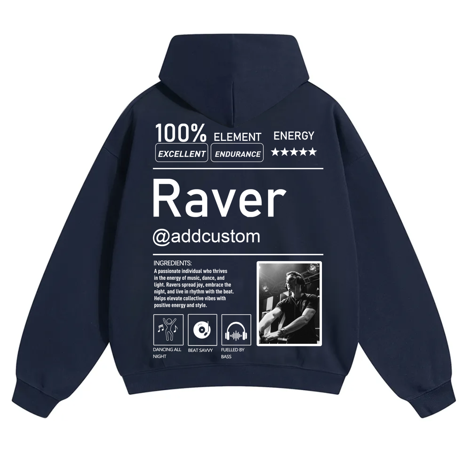 Addcustom Photo Raver Solid Color Hoodie wearishow