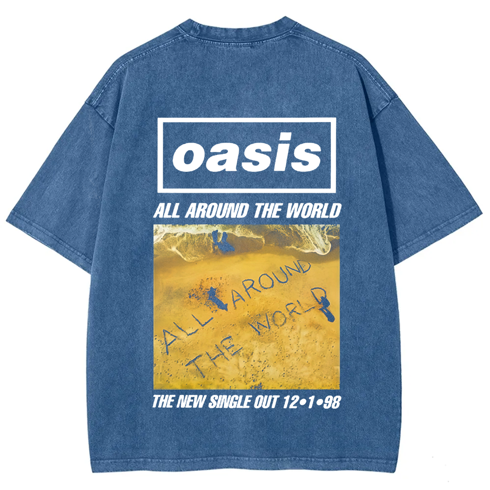 Unisex Vintage Washed Oasis Band All Around the World  t-Shirt