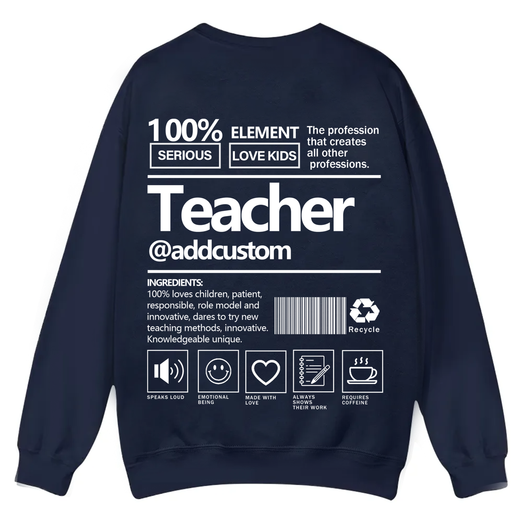 Teacher Addcustom Casual Crewneck Sweatshirt wearishow