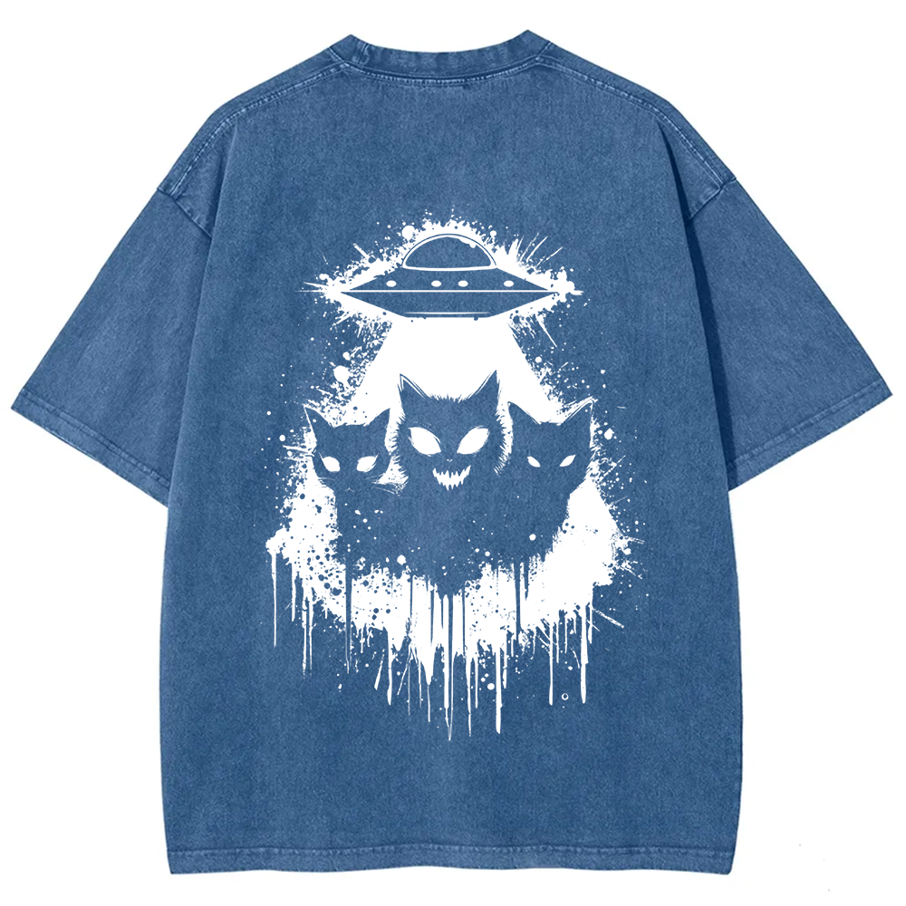 Unisex Vintage Black Cats Cat Face UFO On t-Shirt