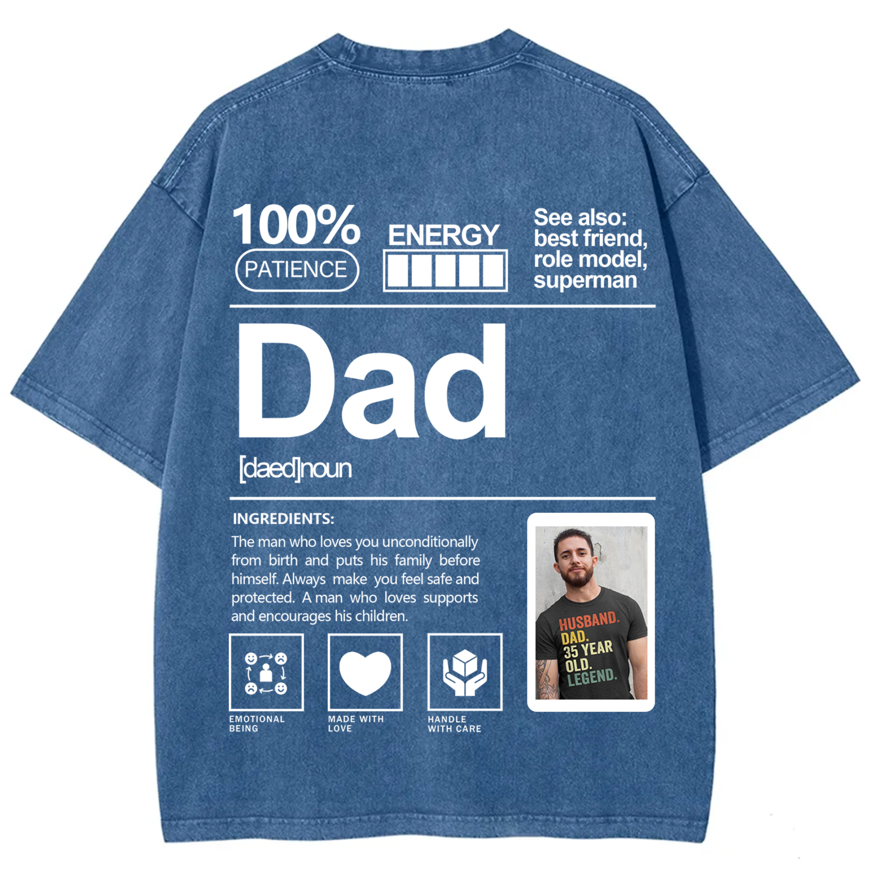 Addcustom Photo Dad Washed T-Shirt