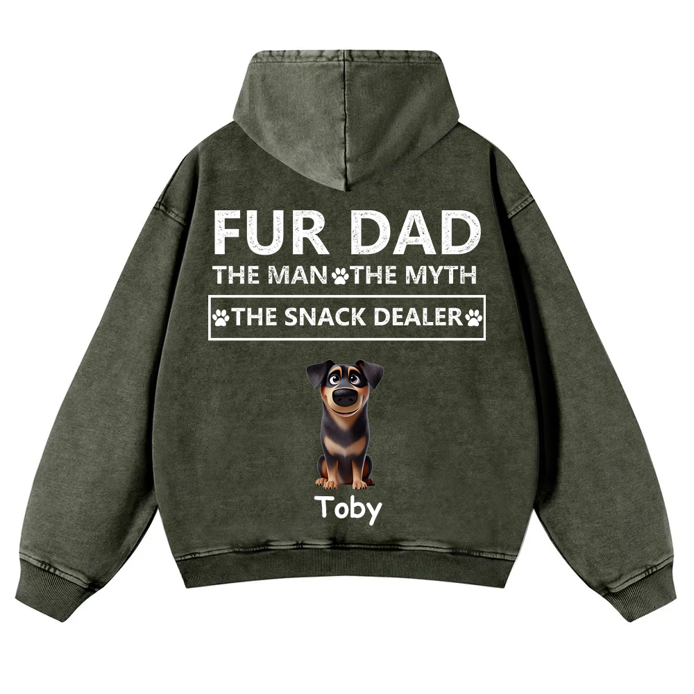 Fur Dad The Man The Myth The Snack Dealer - Personalized Custom Unisex Washed Hoodie