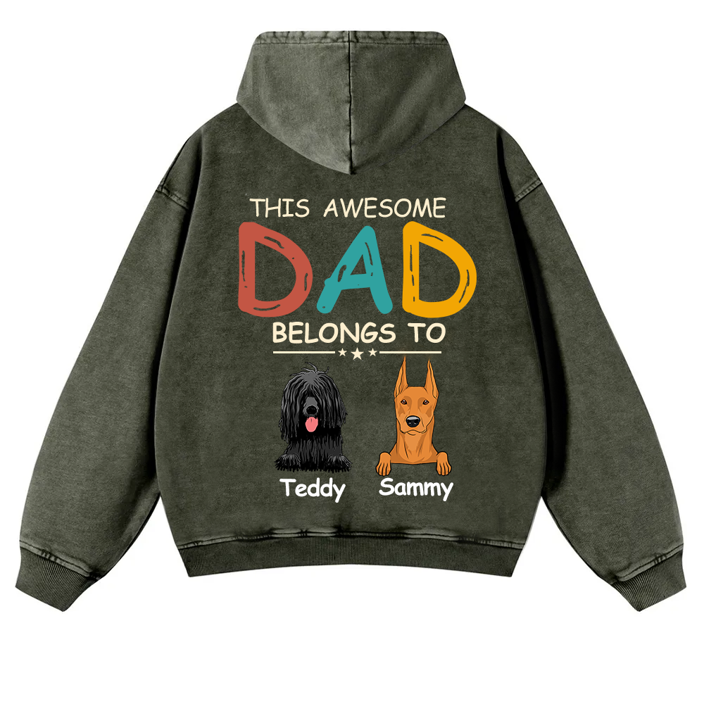 This Awesome Mom/Dad Belongs To - Personalized Custom Unisex Washed Hoodie