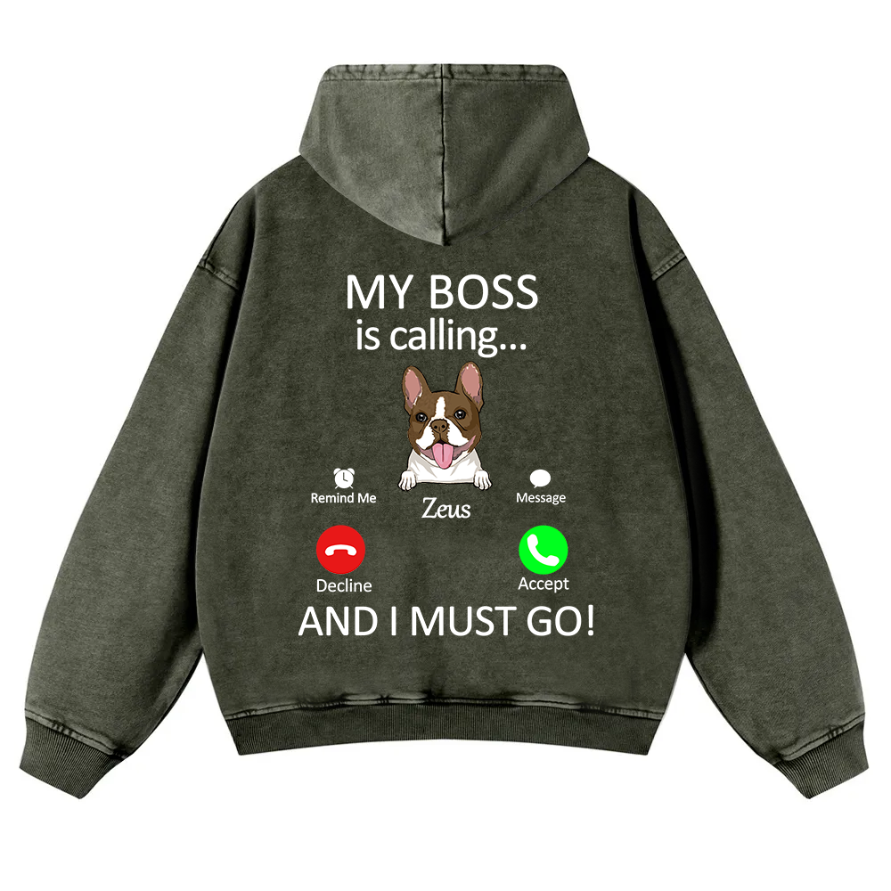 Dog Boss Calling - Personalized Custom Unisex Washed Hoodie wearishow