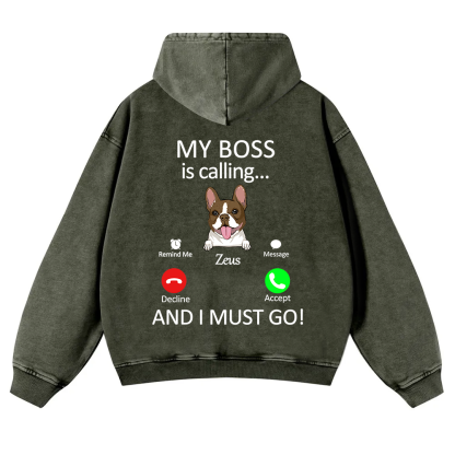 Dog Boss Calling - Personalized Custom Unisex Washed Hoodie wearishow