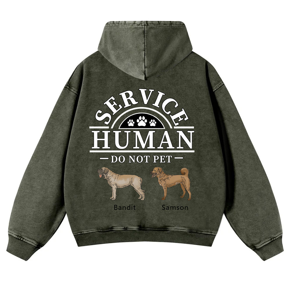 Service Human, Do Not Pet 2- Personalized Custom Unisex Washed Hoodie wearishow